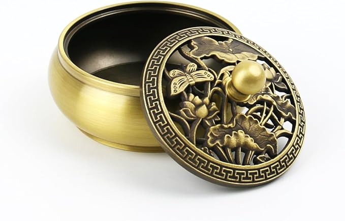 Incense Burner Kit, Incense Burner & Incense Powder Burner for DIY Incense Making Kit, Home Fragrance Holder for Aromatherapy, Meditation, Yoga(Brass Lotus Cover)