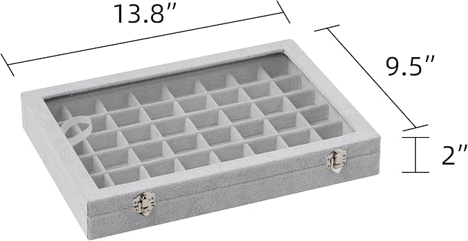 Frebeauty 48 Grid Earring Organizer,Velvet Jewelry Tray with Clear Lid | Drawer Jewelry Organizer for Rings Studs Beads,Adjustable Dividers,Dustproof,Earring Storage,Trinket Box,13.8×9.5Inches
