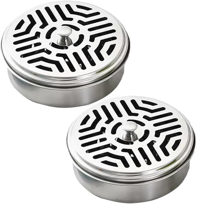 2 Portable Mosquito Coil Holder, Mosquito Incense Box Sandalwood Holder with Handle, Fireproof Incense Burner for Home Office Camping (Silver) (2)