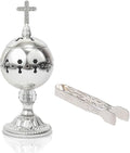 Traditional Incense Burner – Silver Charcoal Censer with Clip – Aromatherapy Resin Holder for Church, Meditation, Yoga, and Home