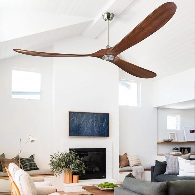 Haipeel Wood Ceiling Fans without Lights, 84 Inch Extra Large Ceiling Fan no Light with Remote, High CFM Indoor Outdoor Ceiling Fan no Light 3 Blade Propeller for Patio Farmhouse Garage, Silver&Walnut