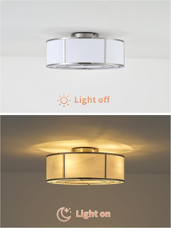 Low Profile Ceiling Fans with Lights, 20" Flush Mount Ceiling Fan with Light, Silver and White Boho Bladeless with 6 Speeds Remote Control for Bedroom, Nursery, Living Room