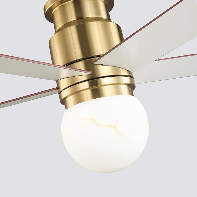 52 Inch Low Profile Ceiling Fan with Light, Flush Mount Brushed Gold Ceiling Fan Remote,ETL Listed, Indoor Outdoor Fan for Bedroom Living Room Patio, 3CCT, 6 Speeds