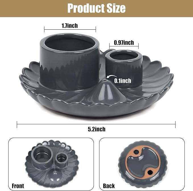 4 in 1 Incense Holder, Incense Burner, Palo Santo Holder, Ceramic Ash Catcher Tray for Meditation Room, Candle Holder for Burning Sage (Gray)