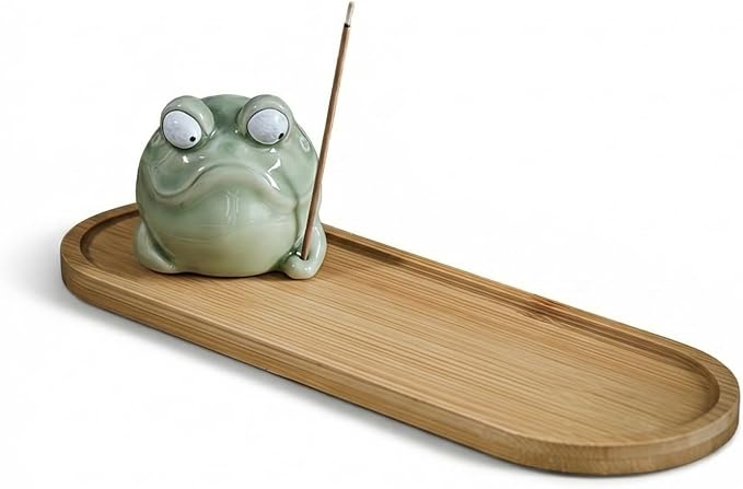 Incense Burner with Tray Ceramic Frog Incense Hloder Mini Funny Animal Statue Home Stick Incense Burner