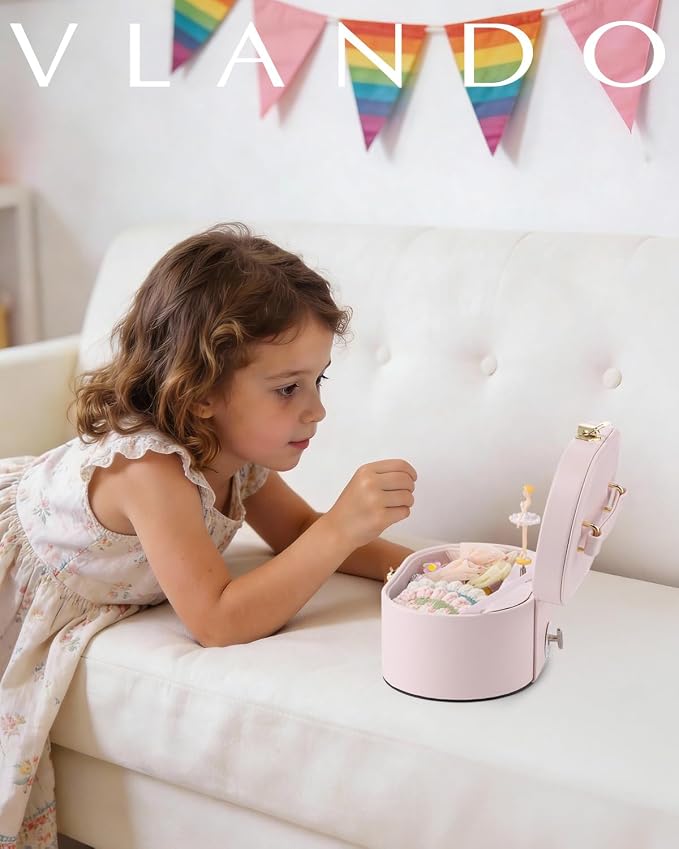 VLANDO Musical Jewelry Box for Girls - Kid Music Box with Ballerina for Birthday Bedroom Decor - Birthday Gift for Girls Ages 4 5 6 7 8-12 Year Old - Pink
