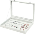 Coward Jewelry Organizer Tray Box, Grey Beige Velvet Blank Display Tray Case with Lid for Storage Necklaces Bracelets Rings Beads and Jewelry Accessories