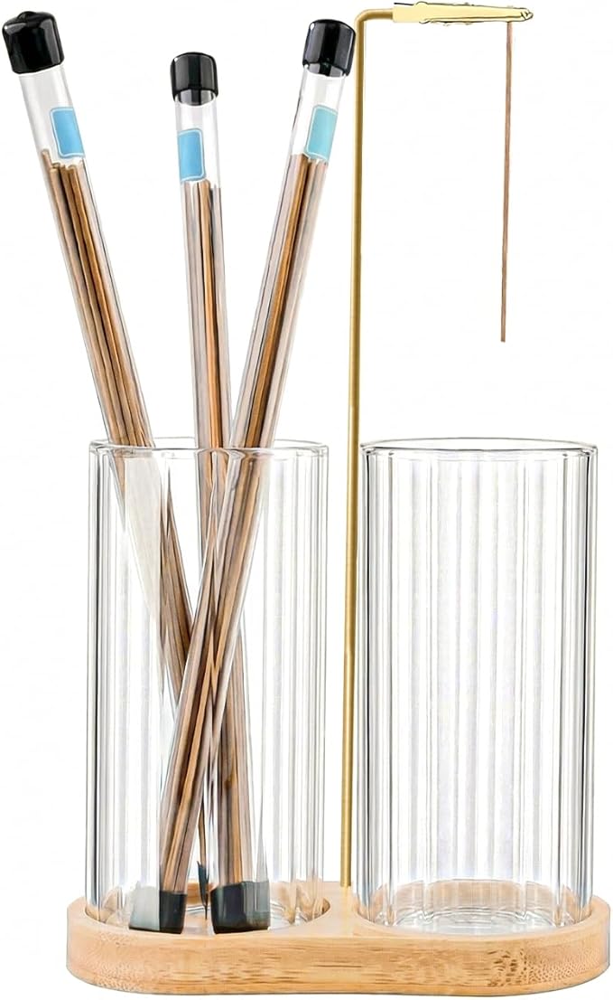 Glass Incense Holder,2 in1 Incense Sticks Burner Holder with Storage,Hang Upside Down Incense Holder for Sticks with Glass Ash Catcher and Incense Sticks Organizer for Yoga Spa Meditation Home Decor