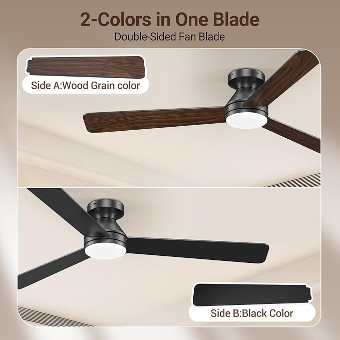 52 Inch Ceiling Fans with Lights, Remote Control, 3CCT, Dimmable&Adjustable Wind Speed, Timer Function, Reversible, Quiet, Energy-Saving Ceiling Fan with Light for Bedroom, Living Room Indoor/Outdoor