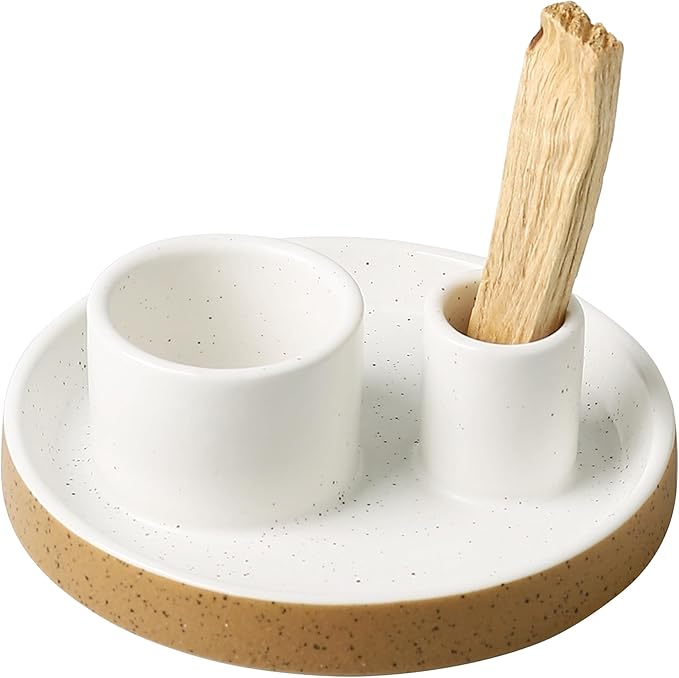 Ceramic Smudge Tray, 2 in 1 Smudging Bowl, Sage Holder, Palo Santo Holder, Incense Holder for Sage and palo Santo, Ideal for Smudging Meditation Yoga Room, Simple, Sturdy, Terracotta