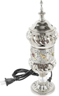 RCFINE Electric Incense Burner Bakhoor Metal Incense Burner Middle Eastern Style Arabic Incense Burner for Aromatherapy Yoga Spa Home Tabletop Decoration (Silver)