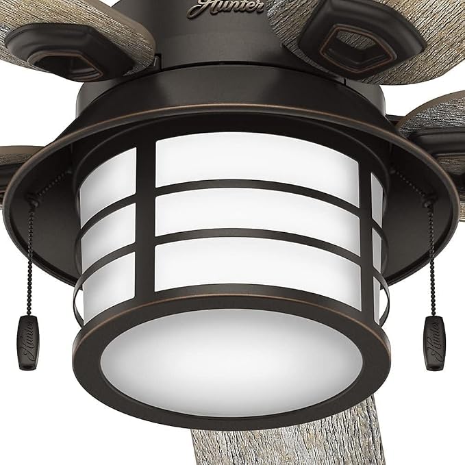 Hunter Key Biscayne, Outdoor or Indoor, Ceiling Fan, 54 inch, Onyx Bengal | with LED Light, Rustic, Standard Mount, Pull Chain, For Bedroom, Living Room, Patio, 59273