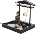 Zen Garden Desktop Sitting Buddha Ornament, Statue with Incense Holder Sand Decorative Stone Accessories for Home Office and Work Desk Collectible Figurines[1906]
