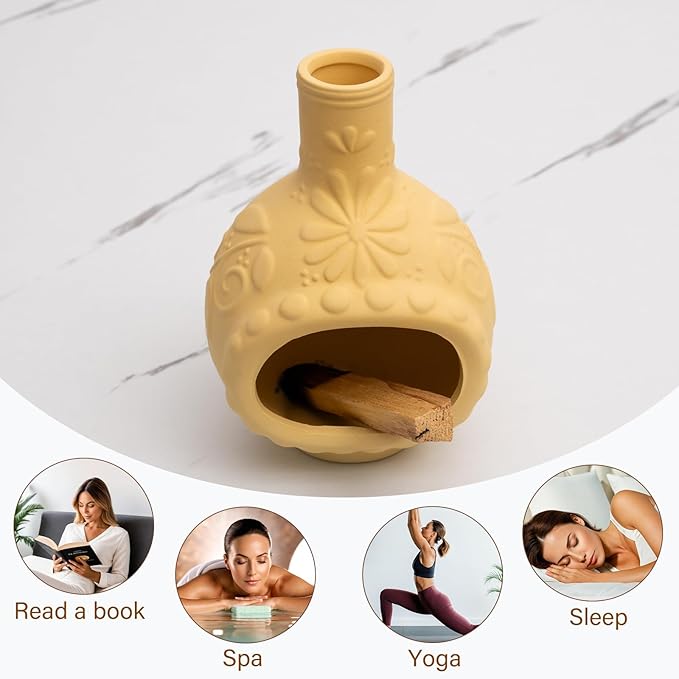 MOUGIGI Handmade Ceramic Palo Santo Burner&Incense Holder-Mini Chimenea Dish for Sage Sticks,Copal,and Meditation Decor-Natural Clay Smudge Pot with Aromatic Design,Anxiety Relief Gifts for Women