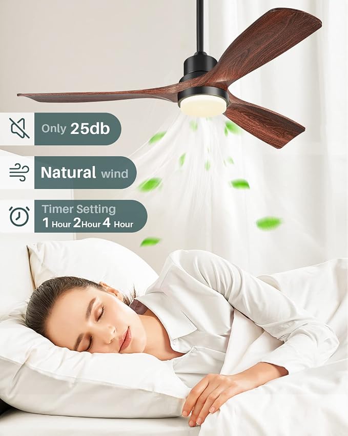 60 Inch Ceiling Fans with Lights, Outdoor Ceiling Fan for Patios with Light and Remote, 3 Downrods, ETL Listed, 3 Blades Solid Wood Ceiling Fan Reversible Quiet Dc Motor For Indoor Bedroom,60in,Walnut