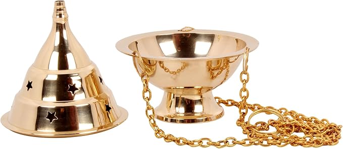 Brass Hanging Incense Censer with Chain for Charcoal, 4.5 Inch High