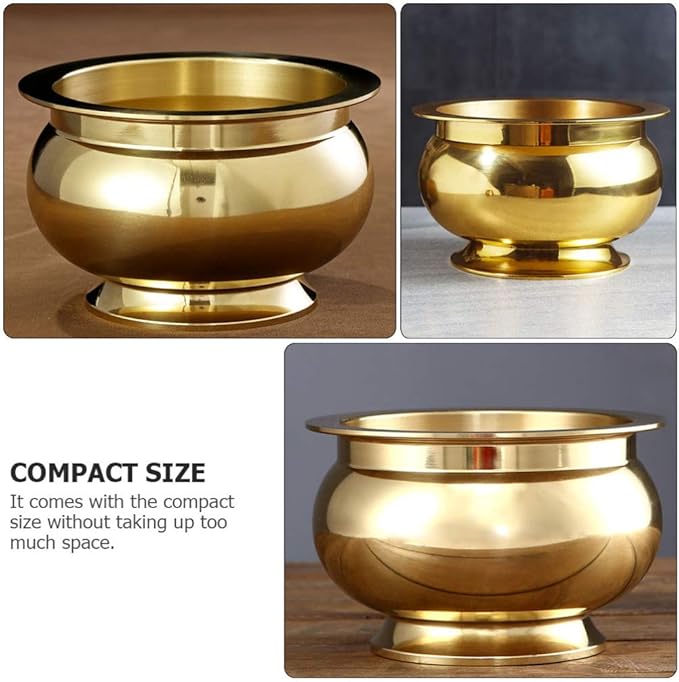 VALICLUD Copper Incense Burner Offering Bowl Bowl Incense Sticks Holder Chinese Asian Style Cone Incense Ash Catcher for Altar Use Rituals Incense Smudging Decoration and More (Golden)