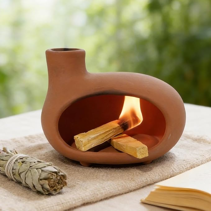 MOUGIGI Handmade Terracotta Orange-red Palo Santo Holder - Mini Chiminea Incense Burner Chimney for Palo Santo Sticks, Sage & Cones - Smudge Bowl for Energy Cleansing,Meditation & Aromatherapy Gifts