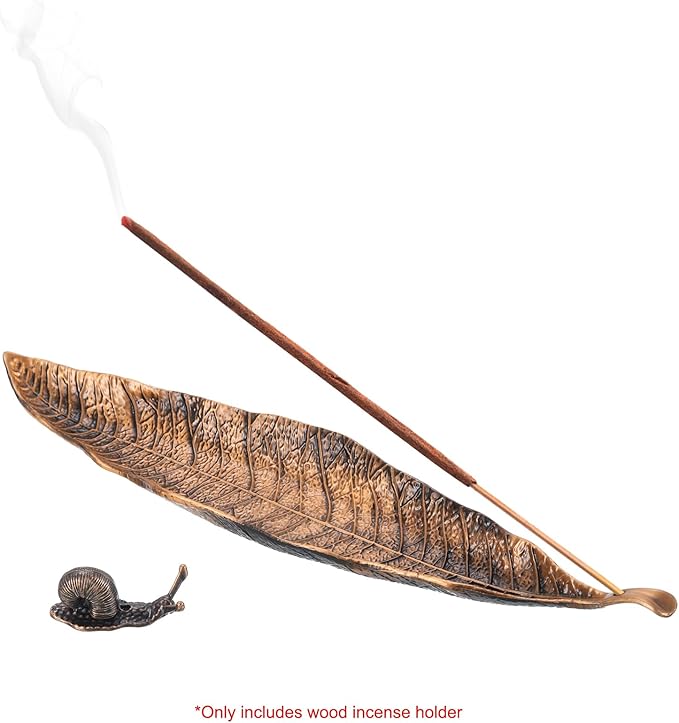 uxcell Incense Holder Set, Leaf and Snail Incense Burner, Incense Ash Catcher, Modern Stick Incense Holder for Yoga, Meditation, Home, Office, Bronze