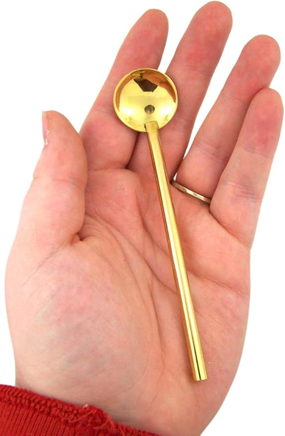 Religious Gifts High Polished Brass Plain Incense Charcoal or Holy Communion Spoon, 4 1/8 Inch