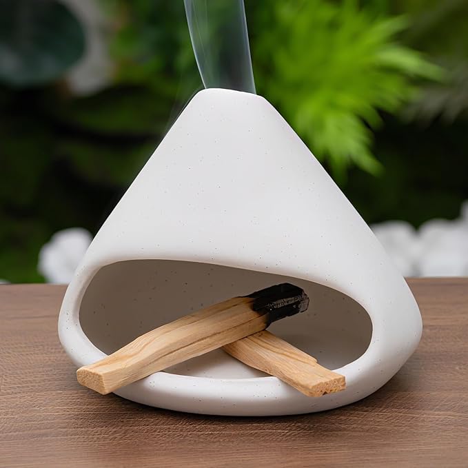 MOUGIGI Palo Santo Burner- Mini Zongzi ceramics chiminea for sage/sticks/sone, ceramics Incense Holder with ash catcher, aromatic meditation gifts for women anxiety relief, ceramic copalera home decor