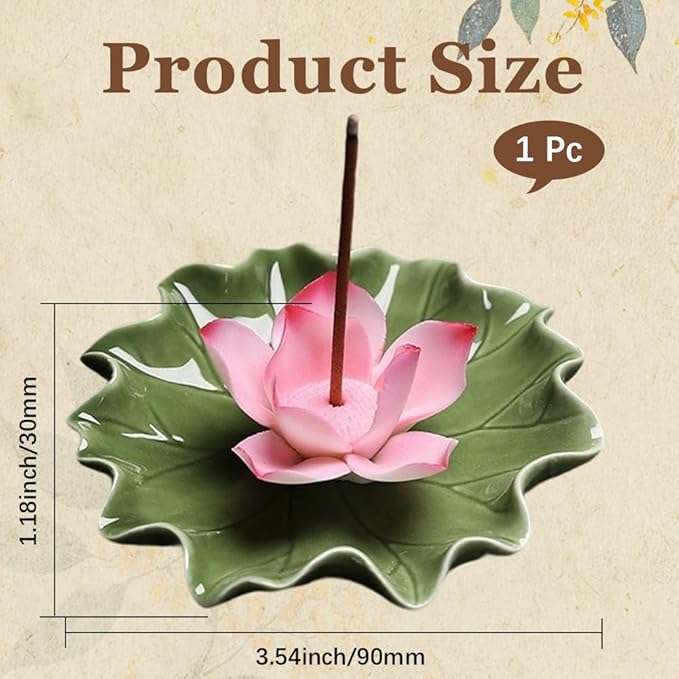 CREATCABIN Lotus Ceramic Incense Holder Incense Burner Stick Detachable Ash Catcher Lotus Leaf Burners Tray for Sticks Home Yoga Teahouse Zen Buddhist Altar Purify Spiritual Supplies Hot Pink 3.54in
