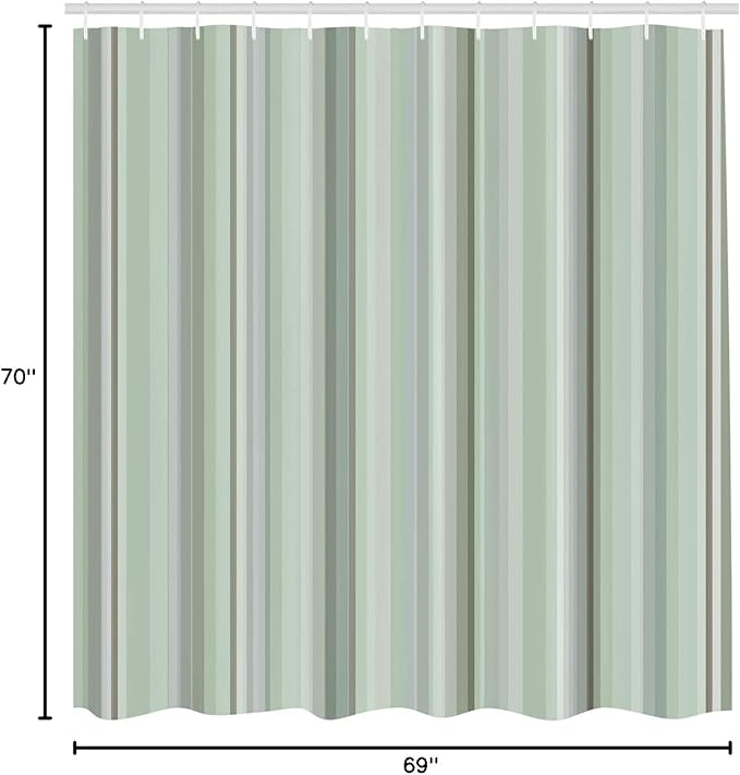 Ambesonne Stripes Shower Curtain, Abstract Ocean Inspired Palette Lines Geometrical Image Illustration, Cloth Fabric Bathroom Decor Set with Hooks, 70" Long, Pale Green