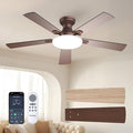 Passky Ceiling Fans with Lights, 52 inch Flush Mount Ceiling fan with Remote Control, Low Profile Ceiling Fan for Bedroom, Farmhouse, Reversible, 3CCT, Dimmable, Noiseless DC Motor, Brown