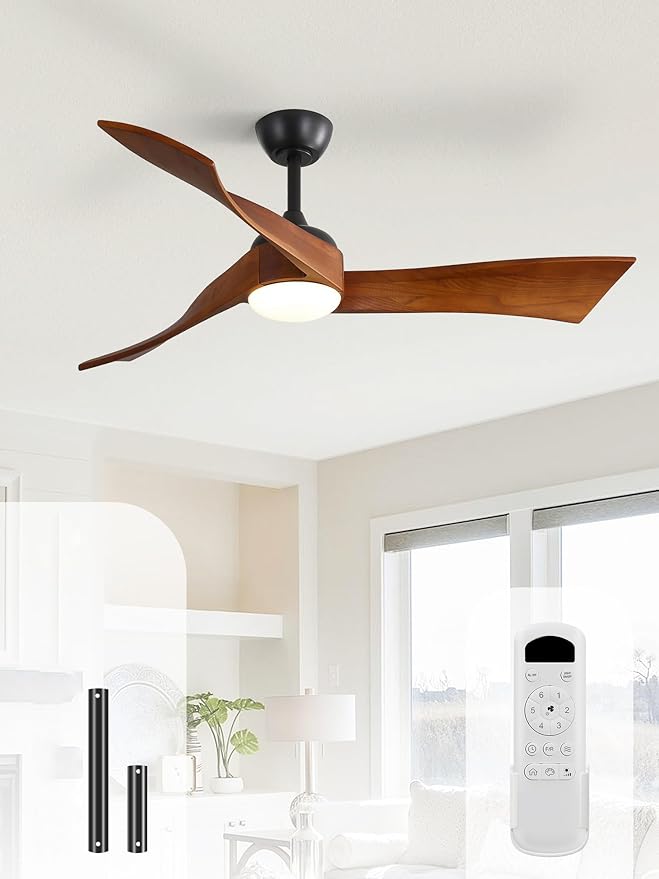 Sofucor 52 Inch Ceiling Fans with Lights, Solid Wood Indoor/Outdoor Ceiling Fan with Remote, Reversible DC Motor, 3 Blade Modern Ceiling Fan Light, Low Profile Ceiling Fans for Bedroom Patio Kitchen