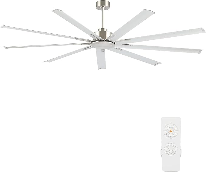 WINGBO Industrial Ceiling Fan No Light 84", 9 Aluminum Blades, 6 Speed Remote Control, Reversible DC Motor, for Home and Commercial Use, Living Room/Shop/Warehouse Nickel
