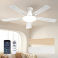 Passky Ceiling Fans with Lights, 52 inch Flush Mount Ceiling fan with Remote Control, Low Profile Ceiling Fan for Bedroom, Farmhouse, Reversible, 3CCT, Dimmable, Noiseless DC Motor, White