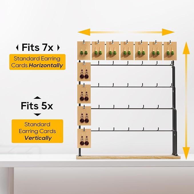 ORLESS 2 Pcs Jewelry Display for Vendors, Earring Display Stand for Selling, Necklace Display Holder for Selling, Earring Cards Organizer for Bracelets, Rings, Jewelry Towers, Original Wood (35 Hooks)