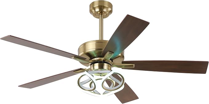 52" Gold Ceiling Fans with Lights and Remote/APP, RGB Color Changing LED Lighting Ceiling Fan, Indoor Outdoor Modern Luxury White and Gold Ceiling Fan for Living Room, Bedroom, 3CCT, 6 Speeds
