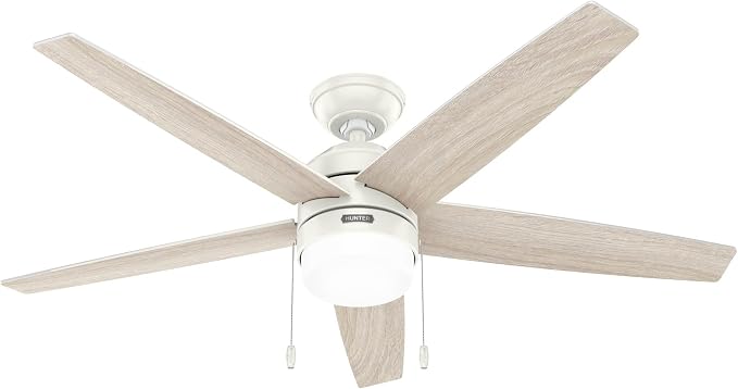 Hunter Bardot, Indoor, Ceiling Fan, Modern, 5 Blades, 52 inch, Fresh White | with LED Light and Pull Chain, Standard Mount, For Bedroom, Living Room, Kitchen, 52493