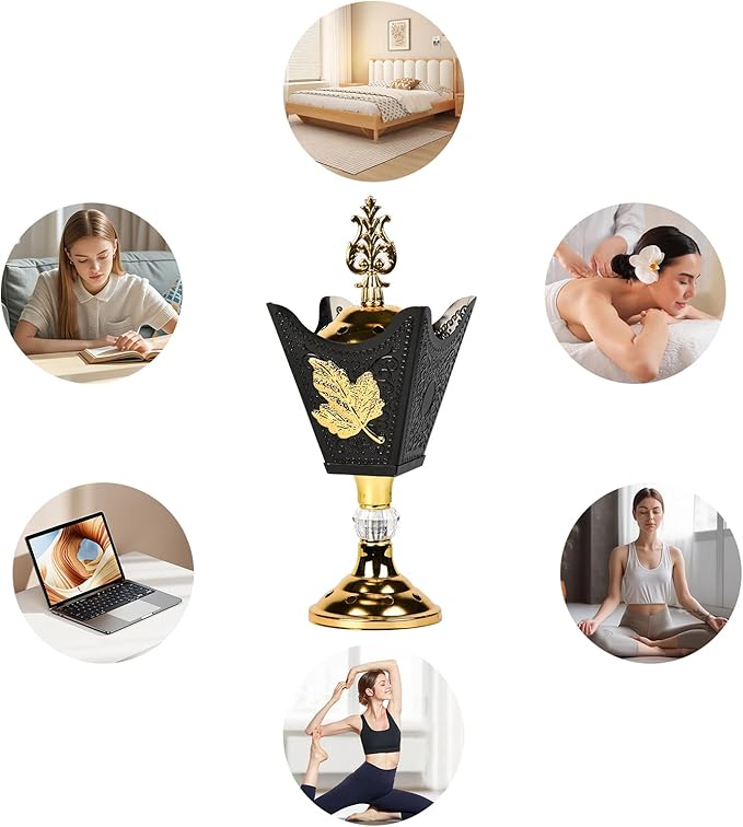 Incense Holder - Fire-Safe with Easy-to-Remove Lid, Elegantly Decorated with Flower Patterns, Suitable for Home & Office, Option (H003)
