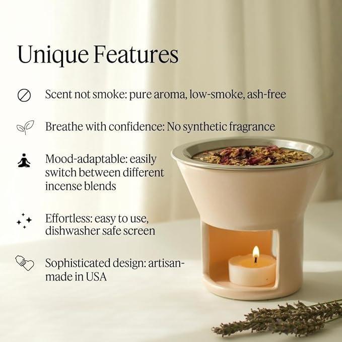 Soul Space Non Toxic Incense Holder/Burner & Incense Blends Starter Bundle| Scent Not Smoke: Zero Ash, Pure Aroma, Low-Smoke - Perfect for Heating Natural and Organic Incense | Color: Rose Quartz