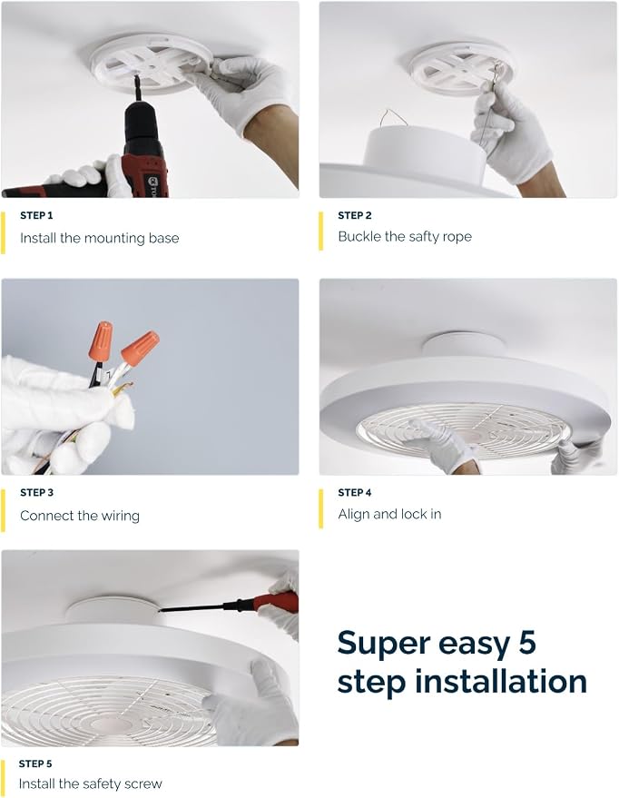 Orison Ceiling Fans with Lights, Low Profile Ceiling Fan with Lights and Remote, 6 Wind Speeds Smart Flush Mount Ceiling Fan for Bedroom, Kids Room and Living Room 19.7" (White)