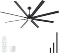 Rayqueen 84 Inch Black Ceiling Fans with Lights and Remote,Includes Downrod | Black Blades,6 Speed Reversible DC motor,3-color temperature dimmable LED.5.9/11.8/23.6 inch downrod