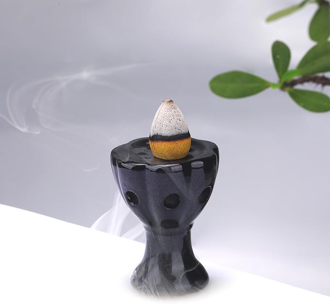 Mini Ceramic Incense Cone Holder, Waterfall Backflow Incense Burner, Incense Cone Burner Aromatherapy Ornament Home Decor for Yoga Meditation Office (Cup)