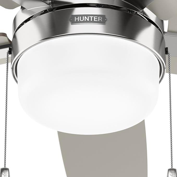 Hunter 52" Anisten Indoor Ceiling Fan, Light, Pull Chain, Brushed Nickel | WhisperWind whisper-quiet motor, DuraLight lens, and 3" downrod support bedrooms, offices, and great rooms year-round.