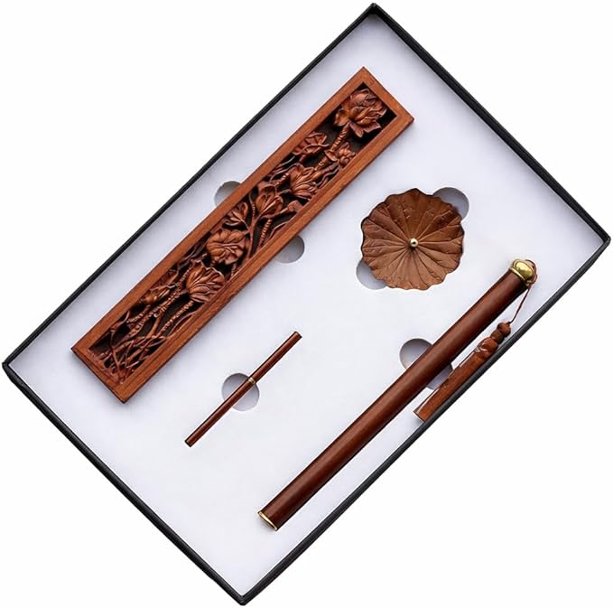The Ultimate Zen Masterpiece: PW CO 4-Piece Hand-Carved African Sandalwood Incense Holder Ritual Set