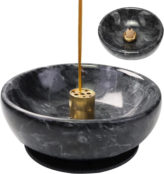 Handmade Natural Marble Incense Holder for Sticks and Cones-with 9 Holes, Multi-Functional Incense Burner Holder for Incense Sticks and Cones, Perfect Home Decor(Black, 4.7inch)