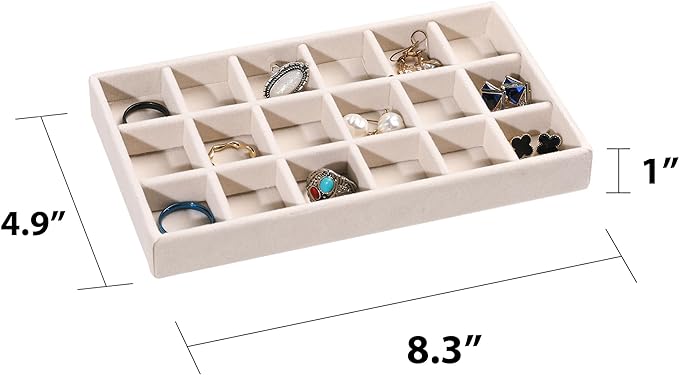 Frebeauty Jewelry Trays for Drawer,Set of 4 Jewelry Organizer and Storage | Velvet Material,Earring Holder Organizer,Stackable Jewelry Display for Vanity,Drawer Inserts for Rings,Studs,8.3×4.9 inch