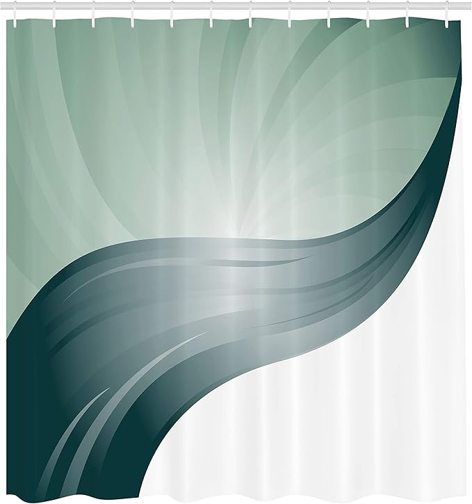 Ambesonne Contemporary Shower Curtain, Spiraling Stripes with Monochrome Tones Modern Art Inspirations Abstract, Cloth Fabric Bathroom Decor Set with Hooks, 69" W x 75" L, Dark Teal