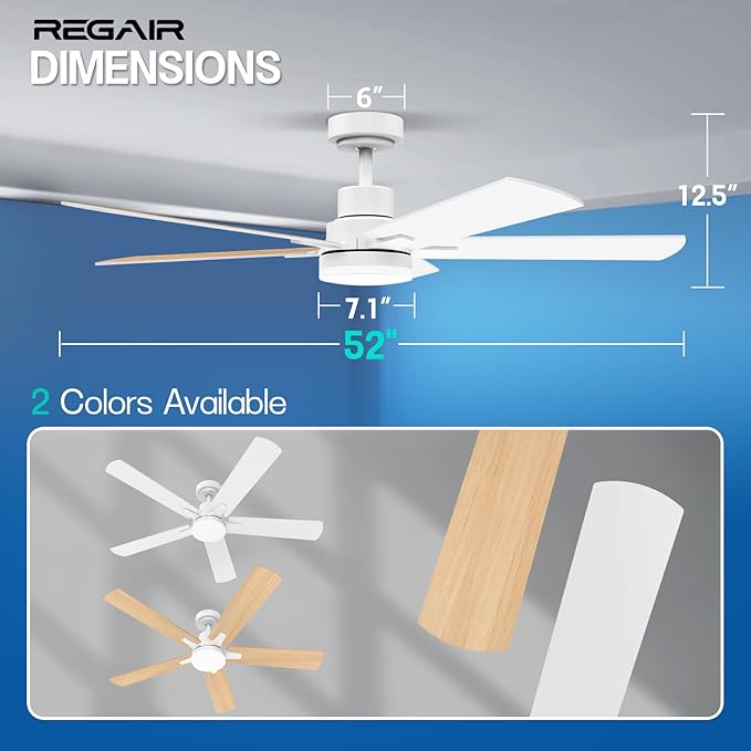 Ceiling Fan With Light 52-Inch, Remote Control Reversible DC Motors, 3CCT Dimmable Timer Noiseless, Nickel Ceiling Fan for Bedroom Living Room, Indoor&Outdoor ETL Listed