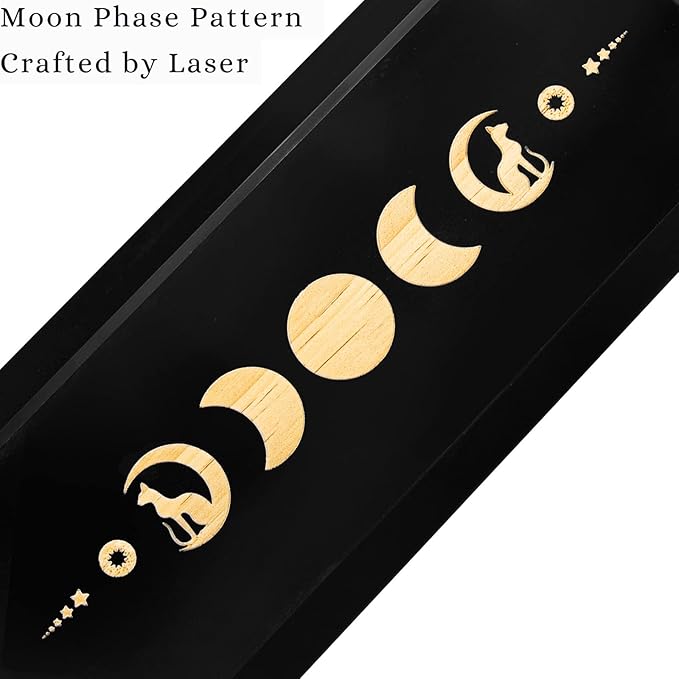 Black Pendulum Crystal Display Holder, Wood Witch Rock Stone Stand, Moon Phase Wiccan Supplies Incense Rack Shelf with Tray for Witchcraft Gift Organizer 15 Pendulum Necklaces