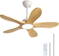 36 Inch White Ceiling Fans with Lights and Remote Control, 5 Blade Natural Wood Ceiling Fan with Light, Modern Indoor Outdoor Ceiling Fan for Porch Kitchen, Dimmable, Reversible, Memory Function