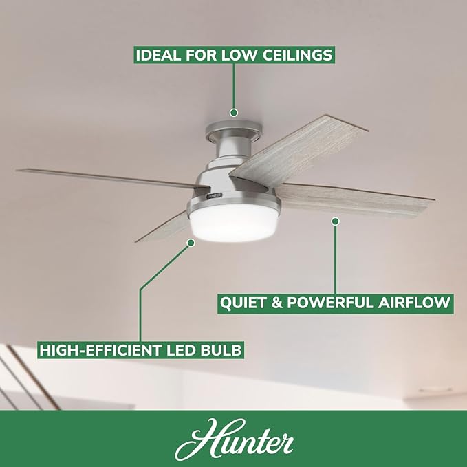 Hunter Dempsey, Indoor, Ceiling Fan, Modern, 52 inch, Brushed Nickel