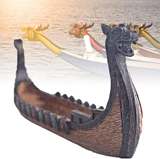 Viking Ships Incense Holder, Retro Ships Ornament for Home Decor, Handcrafted, Multicolor 24 * 12 * 5 cm (As Shown)