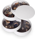 CONBOLA Jewelry Organizer, Small Jewelry Storage Box Earring Holder for Women, 4-Layer Rotating Travel Jewelry Tray Case with Lid for Bracelets Rings Bracelets, Gift for Women Teen Girls(White)